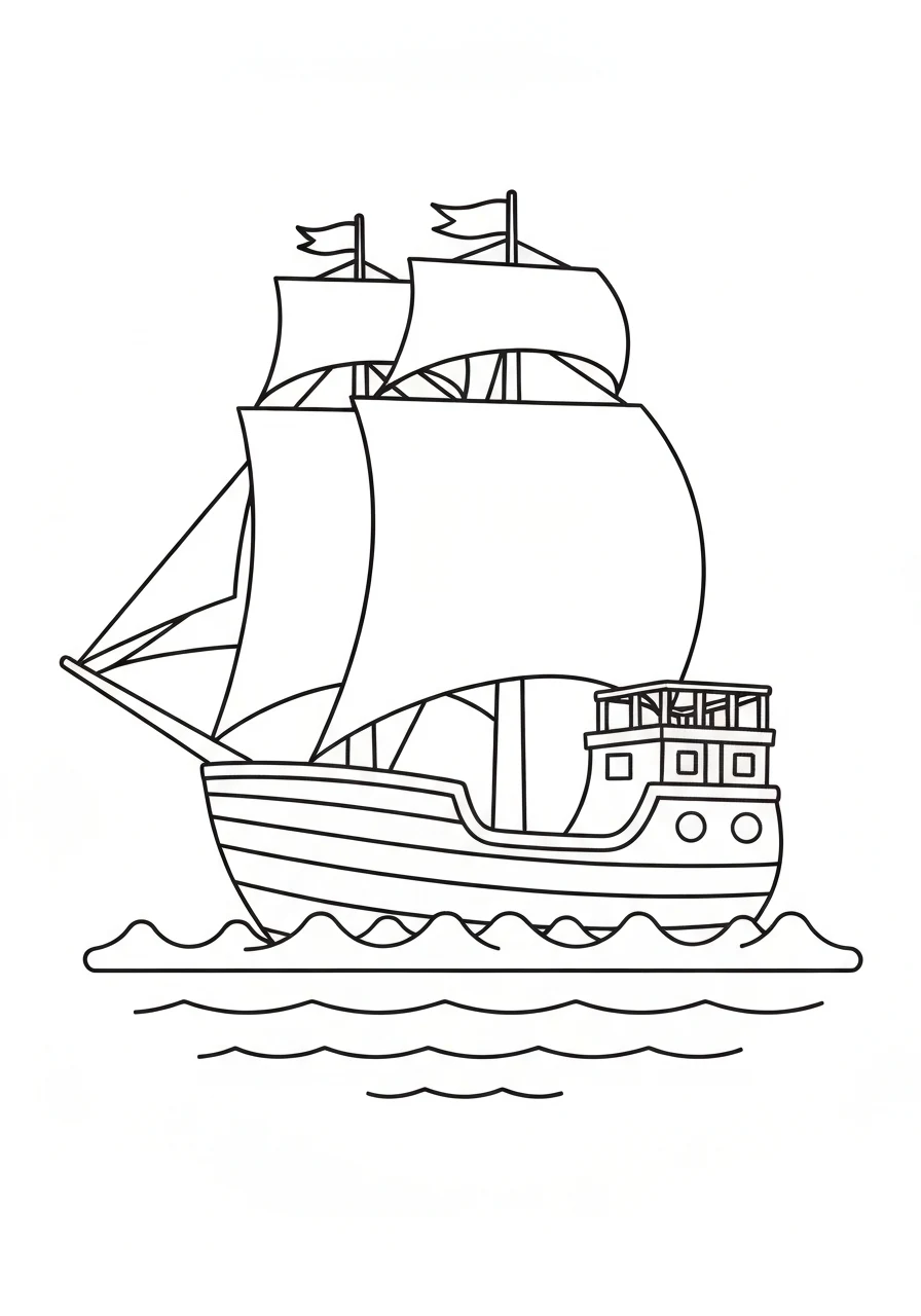 Statek na morzu - kolorowanka transport wodny - kolorowanka line-art do druku