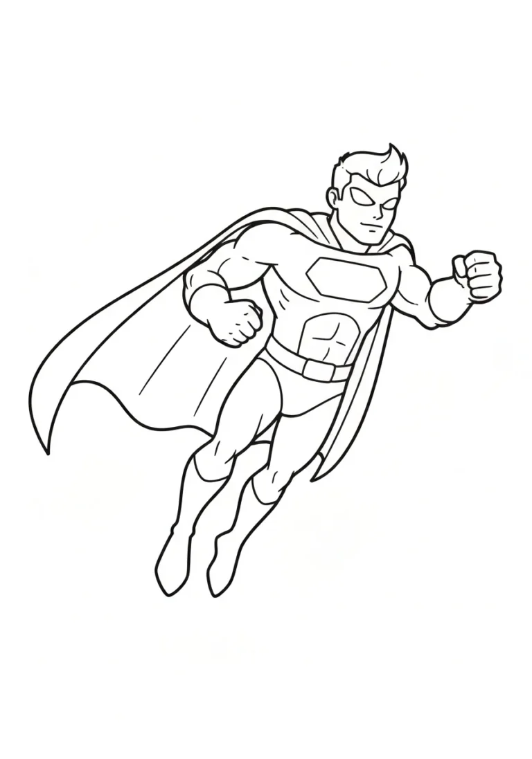 Superbohater latający w niebie - kolorowanka akcji - kolorowanka line-art do druku