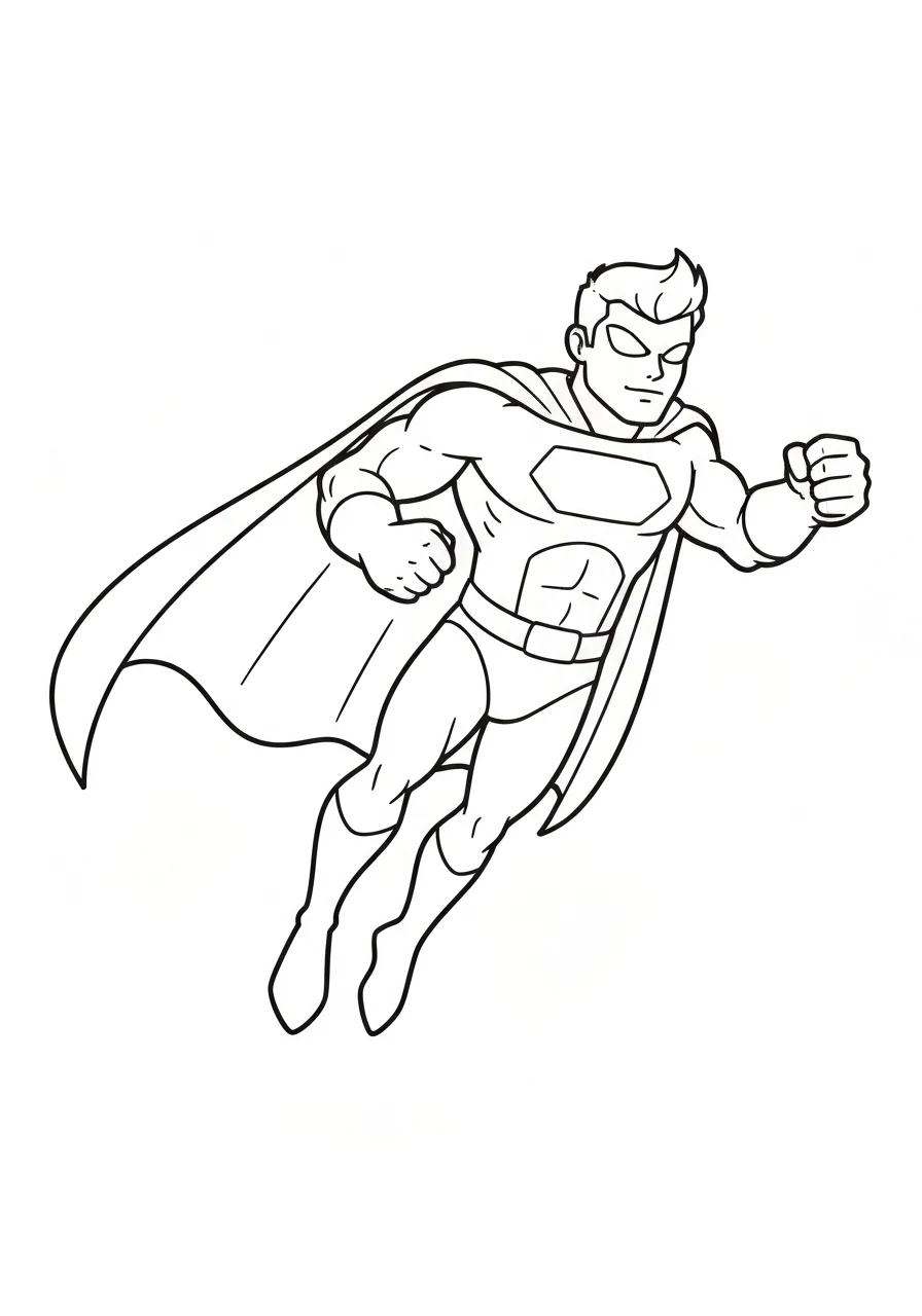 Superbohater latający w niebie - kolorowanka akcji - kolorowanka line-art do druku