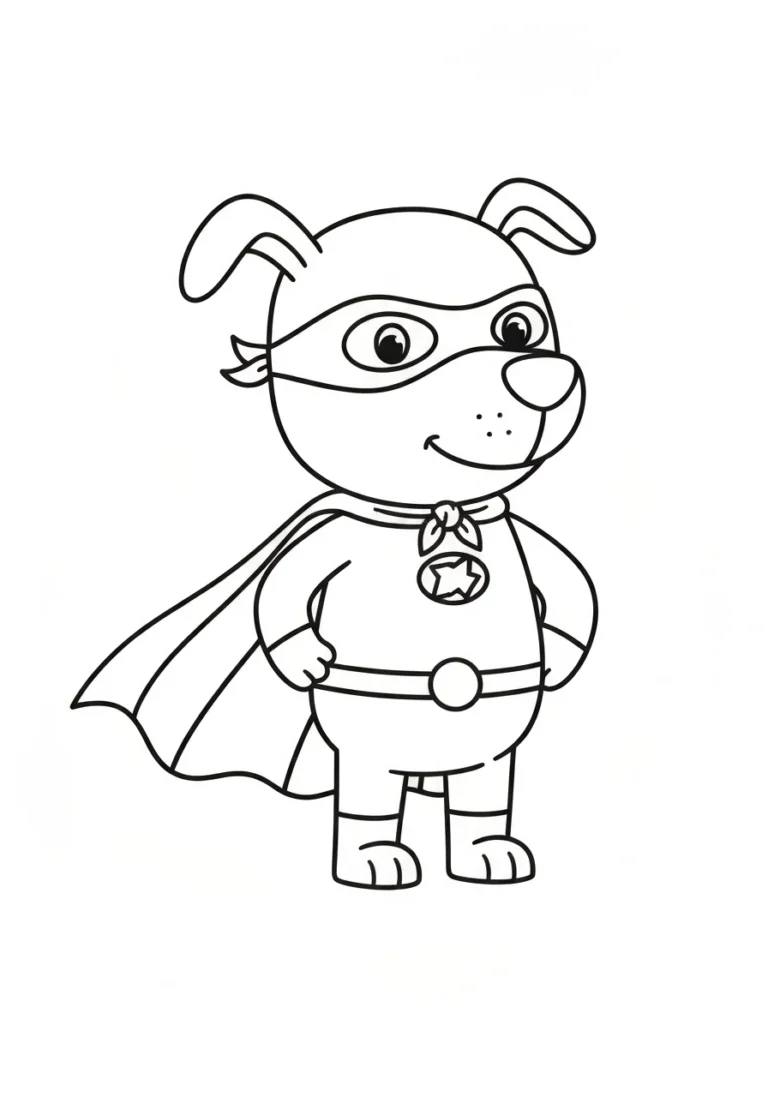 Superbohater pies kostium - kolorowanka zabawna - kolorowanka line-art do druku