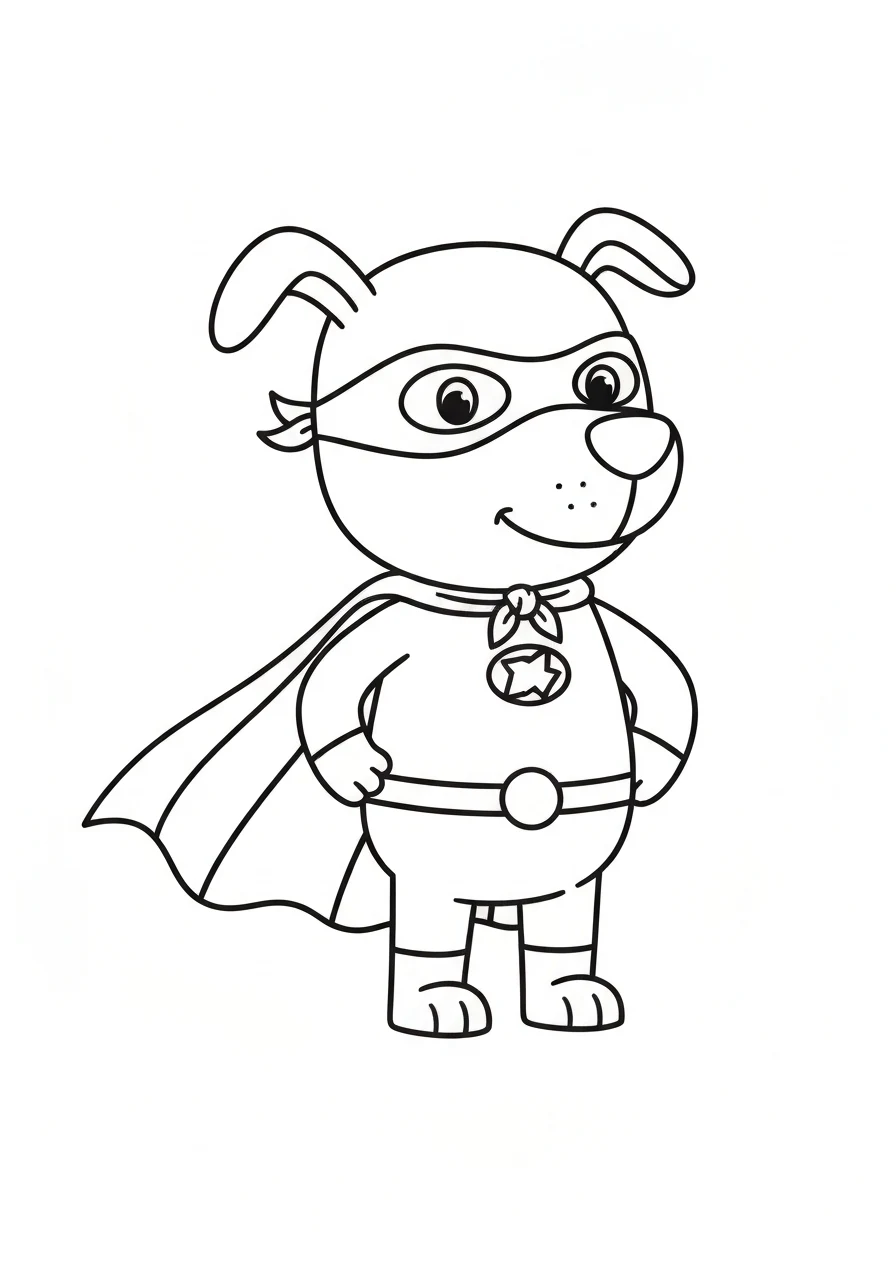 Superbohater pies kostium - kolorowanka zabawna - kolorowanka line-art do druku
