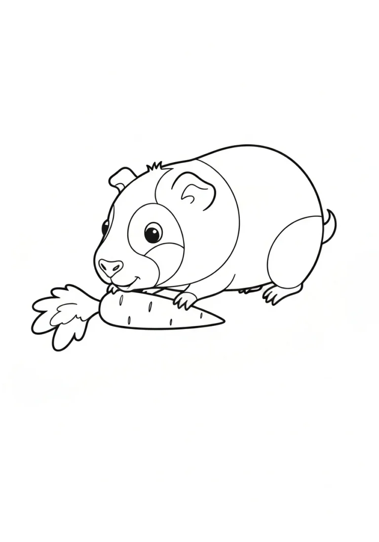 Świnka morska z marchewką - kolorowanka - kolorowanka line-art do druku