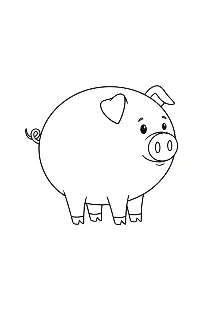 Świnka różowa (pink pig) - kolorowanka koloru - kolorowanka line-art do druku