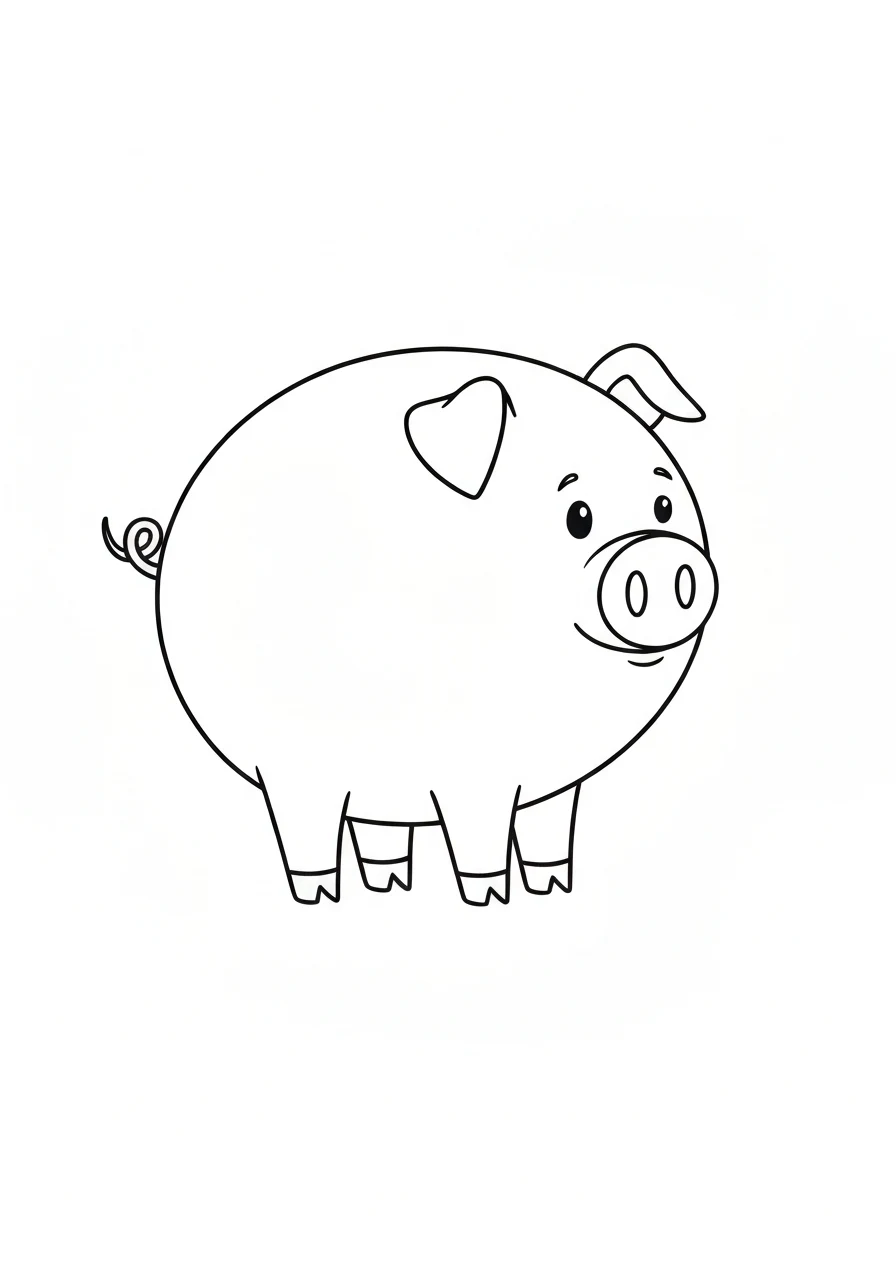 Świnka różowa (pink pig) - kolorowanka koloru - kolorowanka line-art do druku
