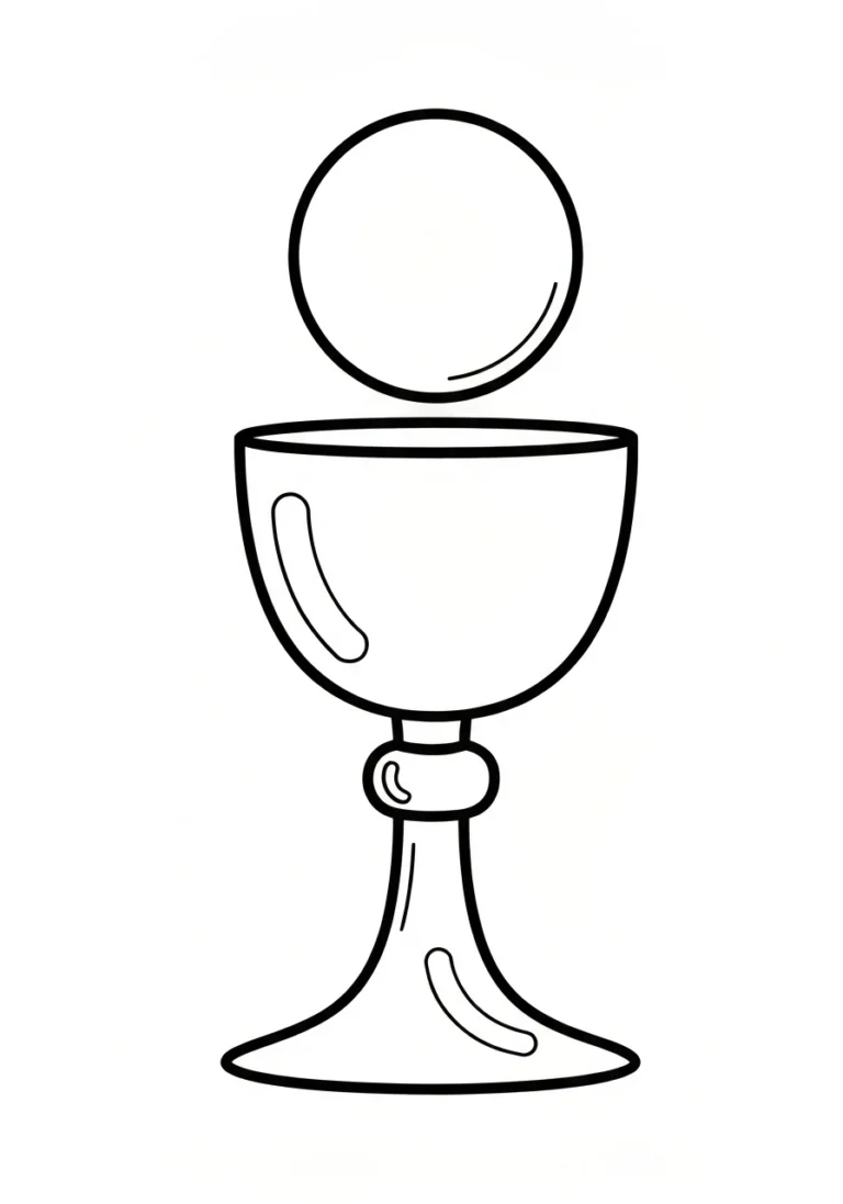 Symbol komunii - kielich i hostia - kolorowanka - kolorowanka line-art do druku