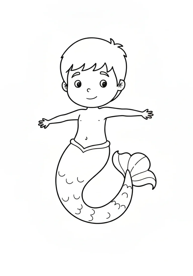 Syrenka chłopiec merman - kolorowanka dla chłopców - kolorowanka line-art do druku