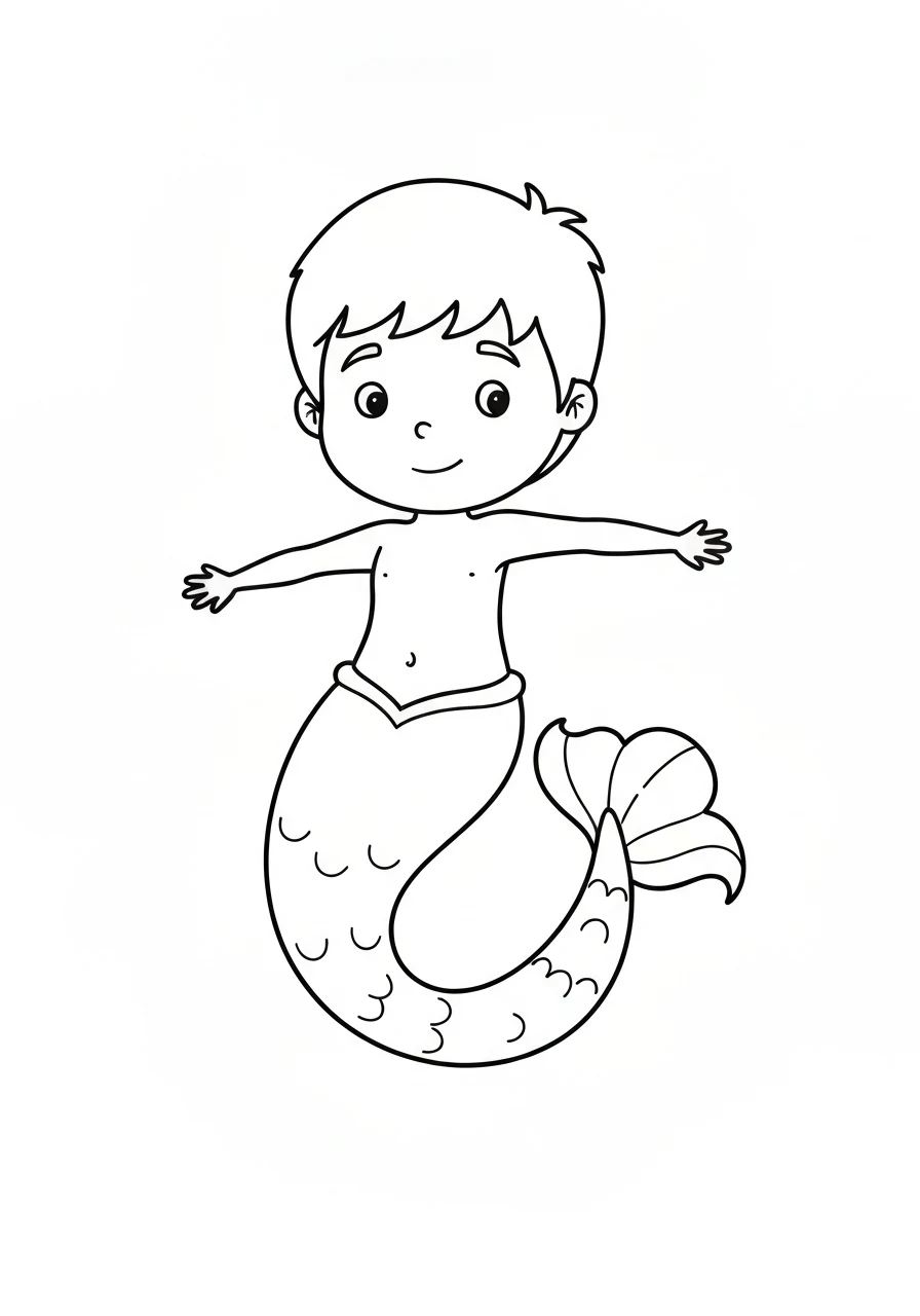 Syrenka chłopiec merman - kolorowanka dla chłopców - kolorowanka line-art do druku