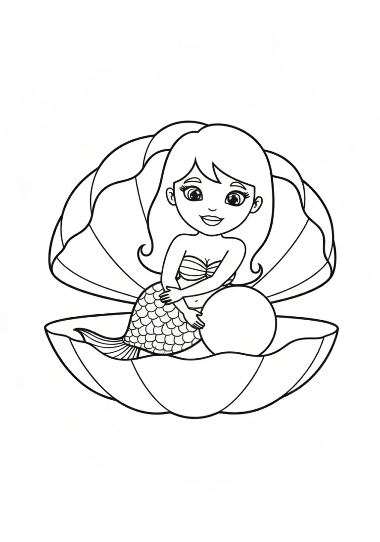 Syrenka z perłą - kolorowanka skarby oceanu - kolorowanka line-art do druku