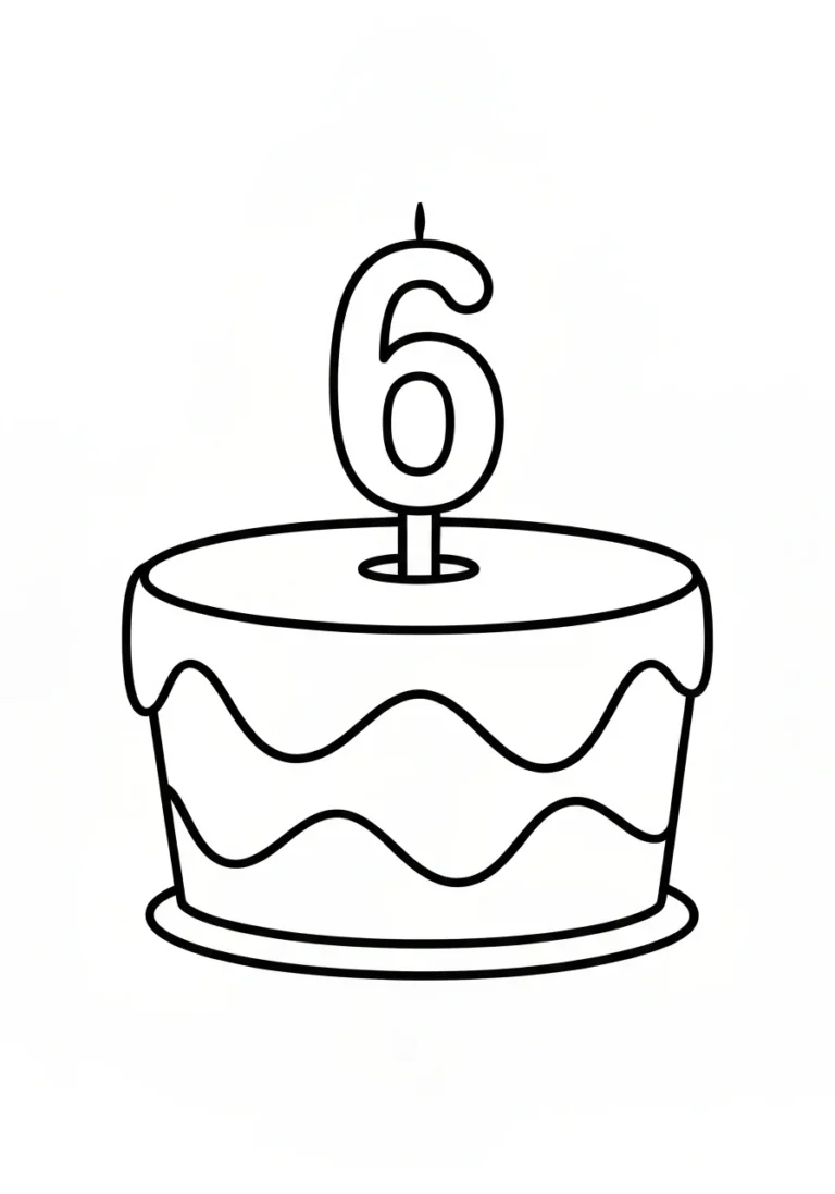 Tort urodzinowy 6 lat - kolorowanka - kolorowanka line-art do druku