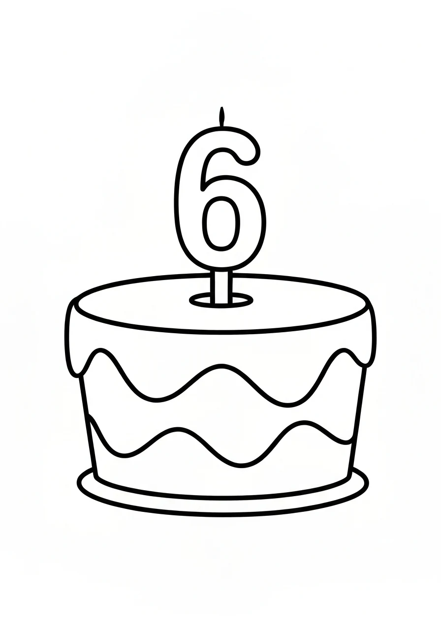 Tort urodzinowy 6 lat - kolorowanka - kolorowanka line-art do druku
