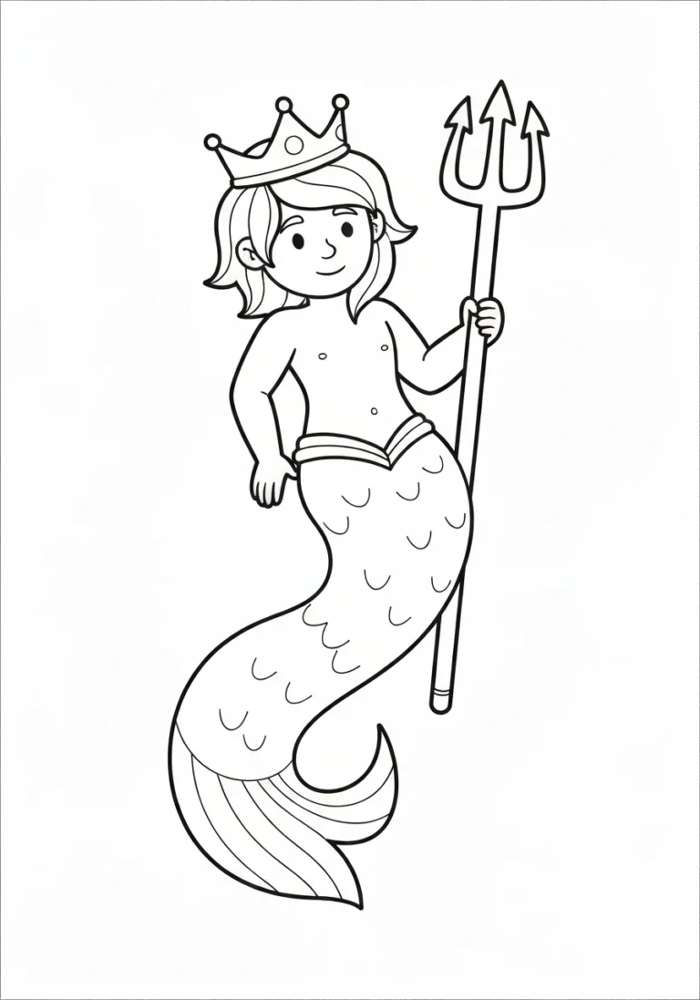 Triton król mórz - kolorowanka mityczna - kolorowanka line-art do druku