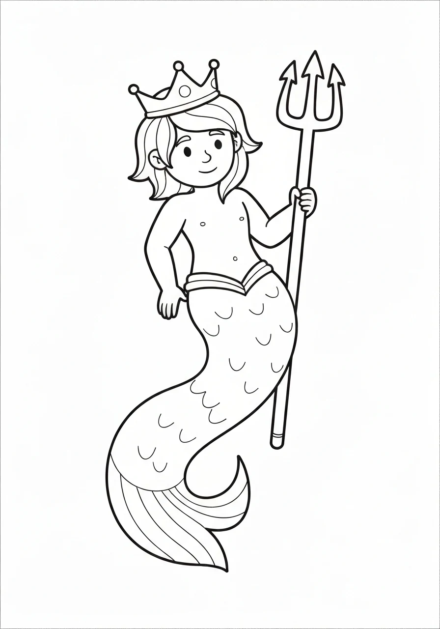 Triton król mórz - kolorowanka mityczna - kolorowanka line-art do druku