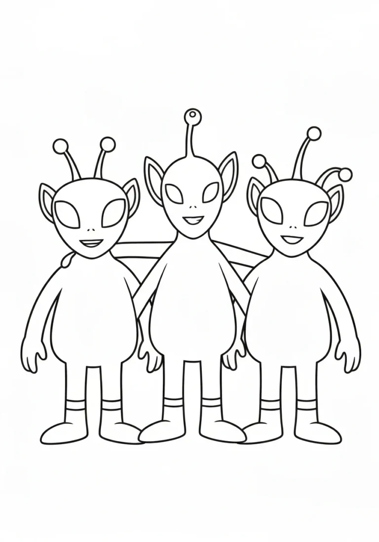 Trzech kosmitów grupa - kolorowanka zabawna - kolorowanka line-art do druku