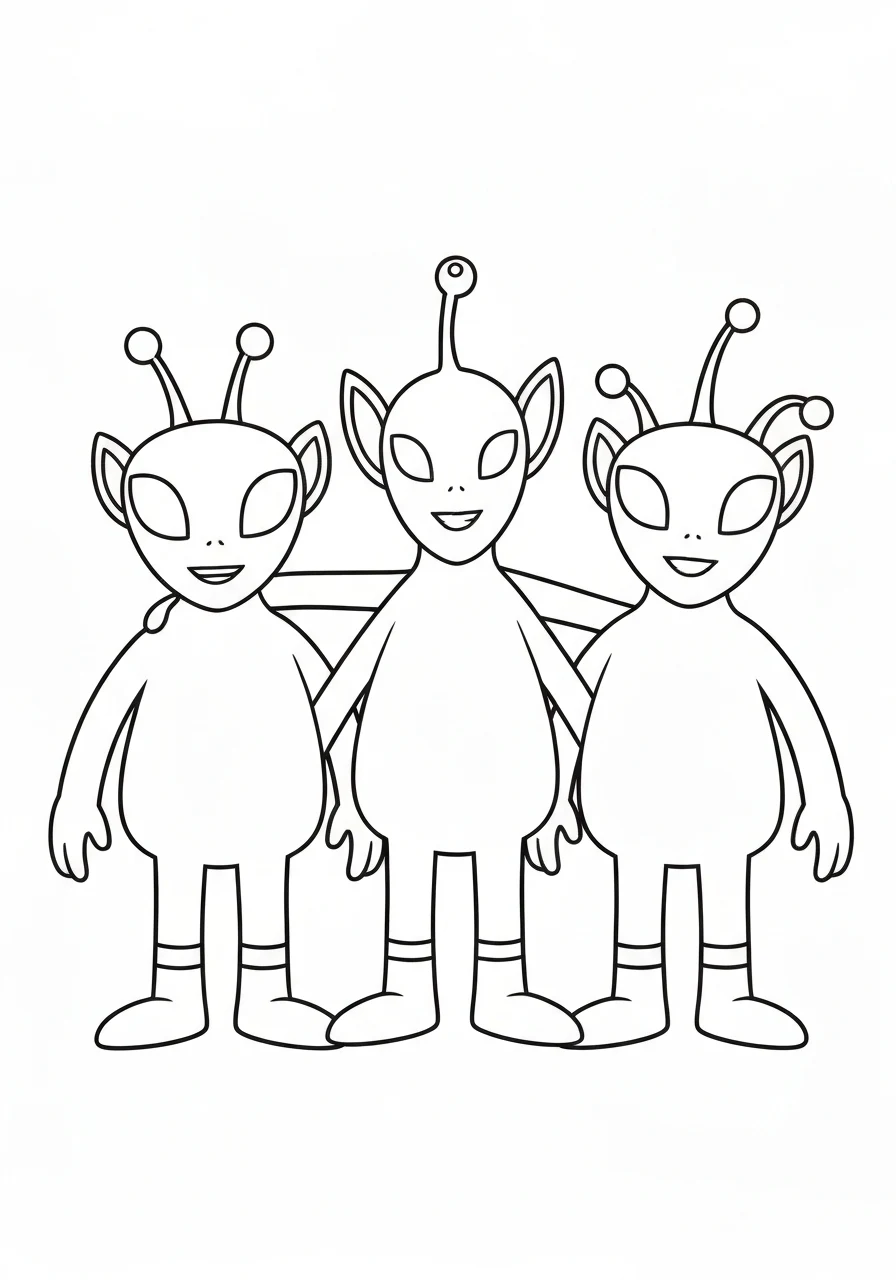 Trzech kosmitów grupa - kolorowanka zabawna - kolorowanka line-art do druku