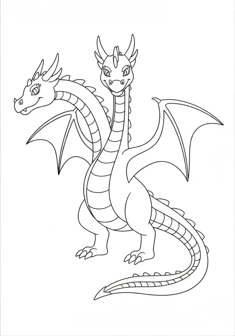 Trzy głowy smoka - kolorowanka fantasy - kolorowanka line-art do druku