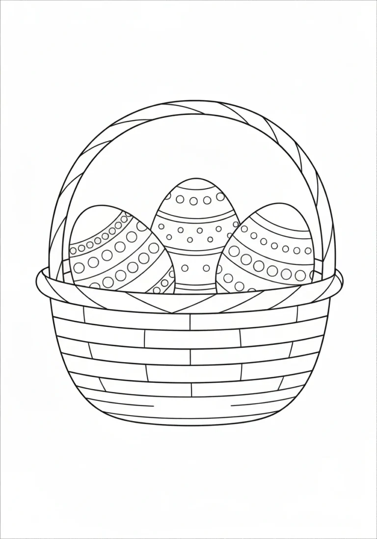 Trzy pisanki w koszyczku - kolorowanka dla przedszkolaka - kolorowanka line-art do druku