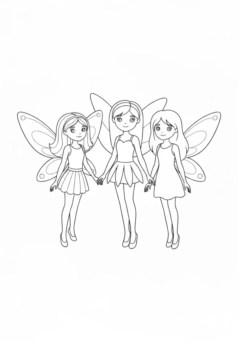 Trzy wróżki siostry - kolorowanka grupowa - kolorowanka line-art do druku