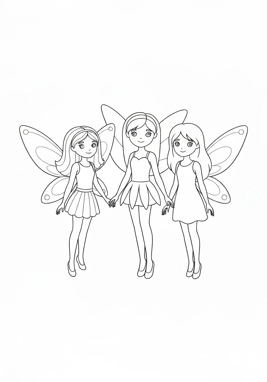 Trzy wróżki siostry - kolorowanka grupowa - kolorowanka line-art do druku