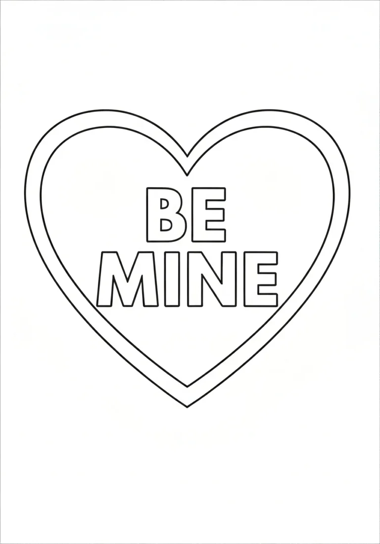 Walentynka napis BE MINE - kolorowanka - kolorowanka line-art do druku