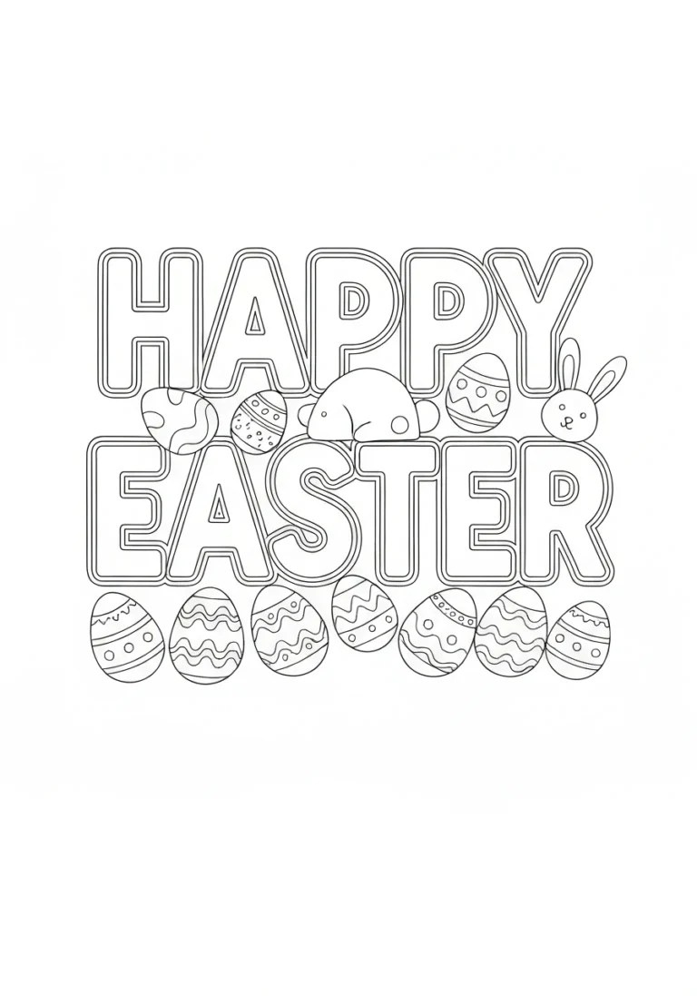 Wielkanocny napis HAPPY EASTER - kolorowanka - kolorowanka line-art do druku