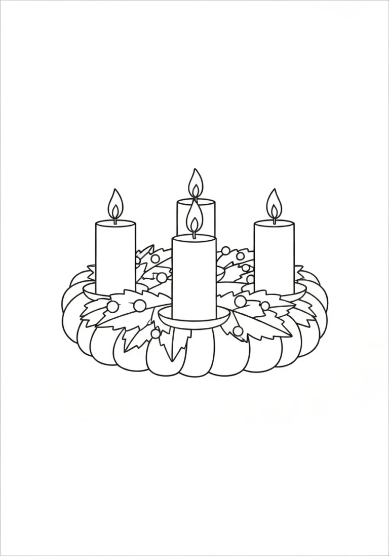 Wieniec adwentowy z czterema świecami - kolorowanka - kolorowanka line-art do druku