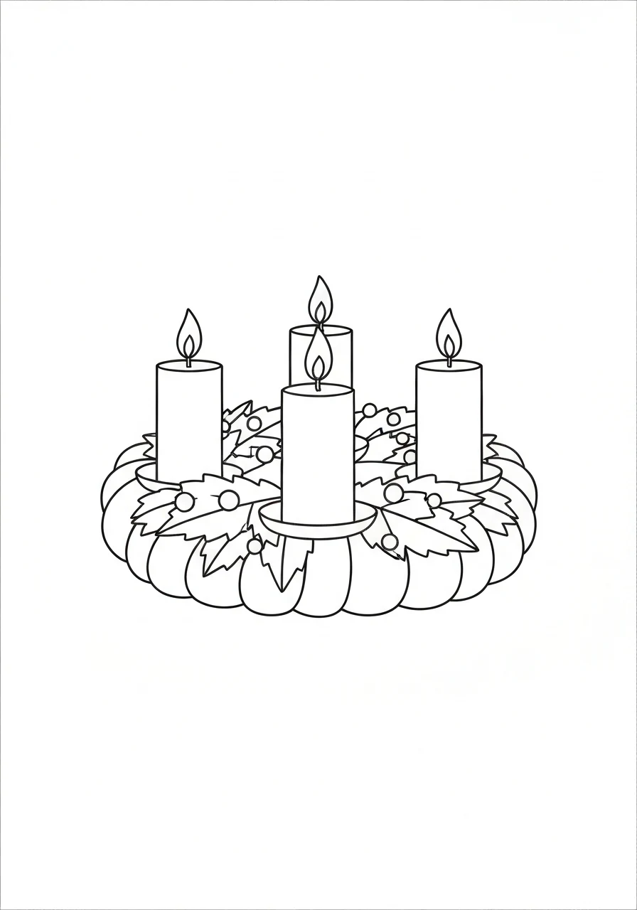 Wieniec adwentowy z czterema świecami - kolorowanka - kolorowanka line-art do druku