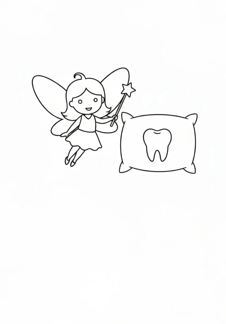 Wróżka zębuszka pod poduszką - kolorowanka tematyczna - kolorowanka line-art do druku