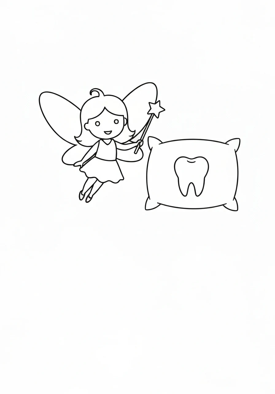 Wróżka zębuszka pod poduszką - kolorowanka tematyczna - kolorowanka line-art do druku