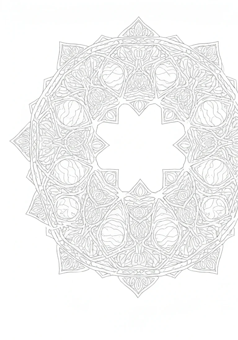 Wzór mauretański - złożony ornament islamski - kolorowanka line-art do druku