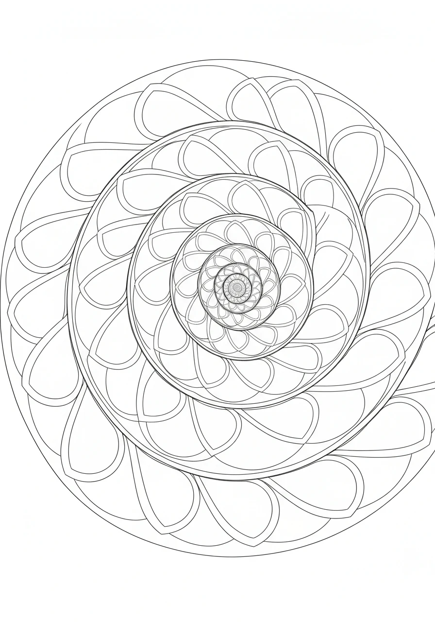 Wzór ślimaka Fibonacciego - złoty podział - kolorowanka line-art do druku