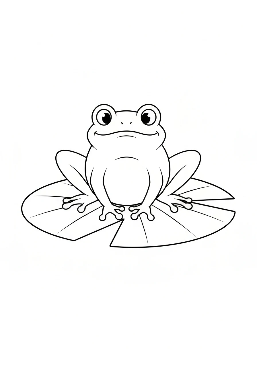 Żaba zielona na liściu lilii - kolorowanka - kolorowanka line-art do druku