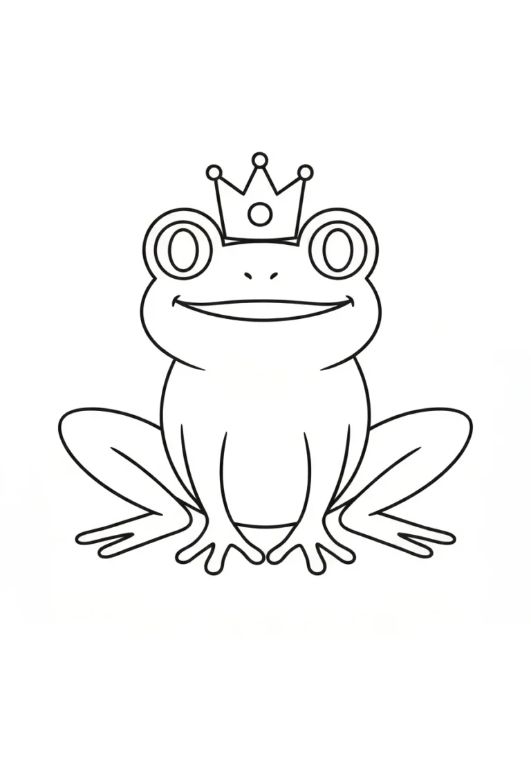 Żabka z koroną - kolorowanka bajkowa - kolorowanka line-art do druku