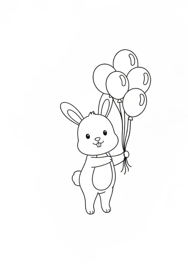 Zajączek z balonikami - kolorowanka świąteczna - kolorowanka line-art do druku