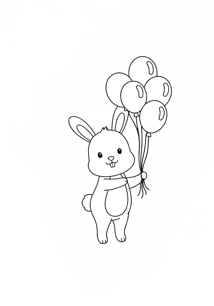 Zajączek z balonikami - kolorowanka świąteczna - kolorowanka line-art do druku