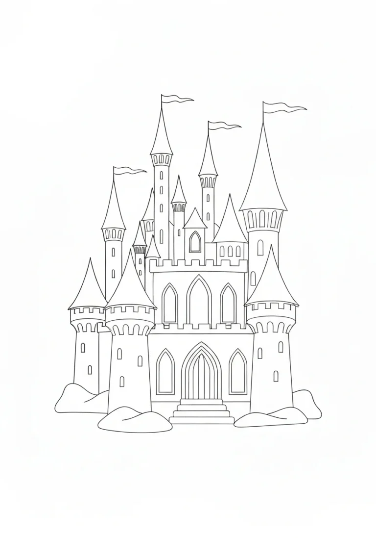 Zamek Elsy z lodu - kolorowanka architektura - kolorowanka line-art do druku