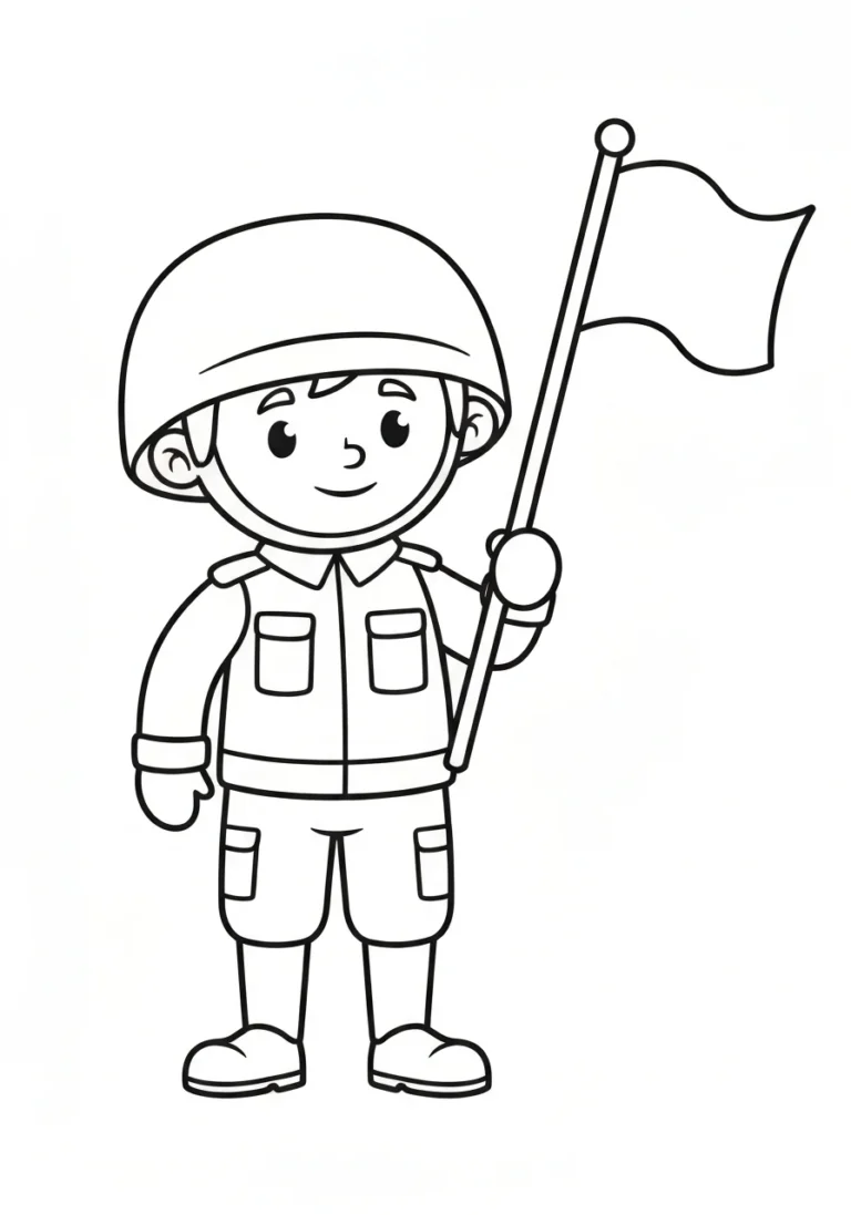 Żołnierz z flagą - kolorowanka 11 listopada - kolorowanka line-art do druku