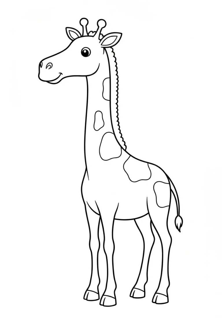 Żyrafa z długą szyją - kolorowanka safari - kolorowanka line-art do druku